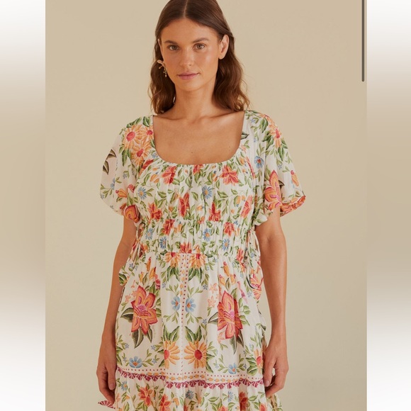 Farm Rio Off-White Bloom Garden Euroflax Premium Linen Mini Dress NWT Size XS - Picture 4 of 16